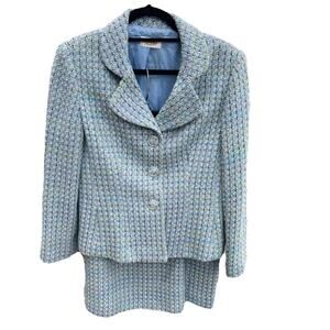 Talbots Tweed Women's Size 14 Petite Blazer Skirt Dress Suit Blue Black White